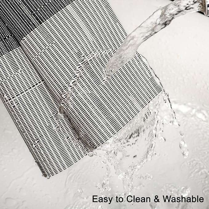 Placemats Set of 4, Vinyl Woven Place Mats Indoor Set of 4 Washable Wipeable PVC Table Mats Heat-Resistant Non Slip Plastic Placemat for Kitchen Dining Outdoor Table (Beige Black, Set of 4)