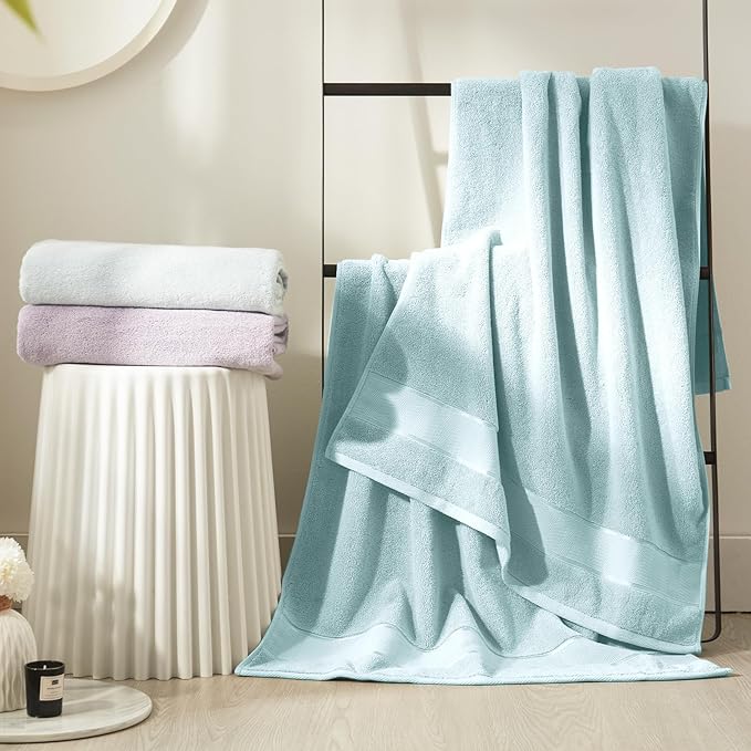 Marvione Bath Towels Set 6 Piece, 100% Turkish Cotton Highly Absorbent and Soft Towels for Bathroom 2 Bath Towels 2 Hand Towels 2 Washcloths, Light Blue