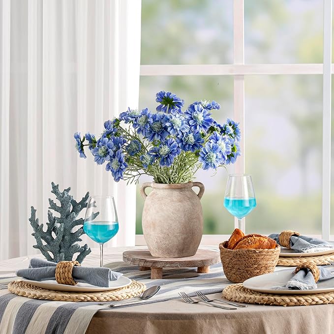 Ceramic Flower Vase 7.6 inch Farmhouse Rustic Vase Decorative Pottery Terracotta Vases for Home Decor Table Mantle Fireplace Living Room Bathroom Wedding Centerpiece (Whitewashed)