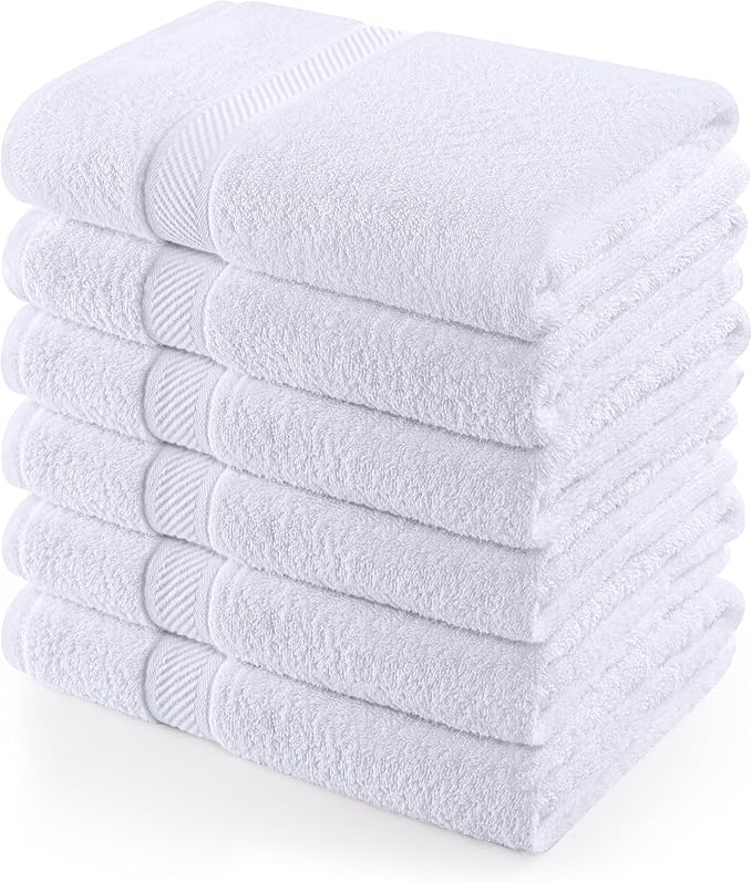 Utopia Towels 6 Pack Bath Towel Set (27 x 54 Inches), 500 GSM 100% Ring Spun Cotton Medium Lightweight and Highly Absorbent Quick Drying, Premium Towels for Hotel, Spa and Bathroom (White)