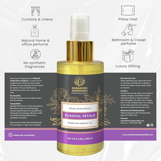 Natural Floral Aroma Room Spray with Pure Floral Essential Oils|Transformative & Ethereal Scent for Living Spaces|No Synthetic Fragrance|Long-Lasting,Mood-Lifting Air Freshener|3.4 fl oz (100ml)