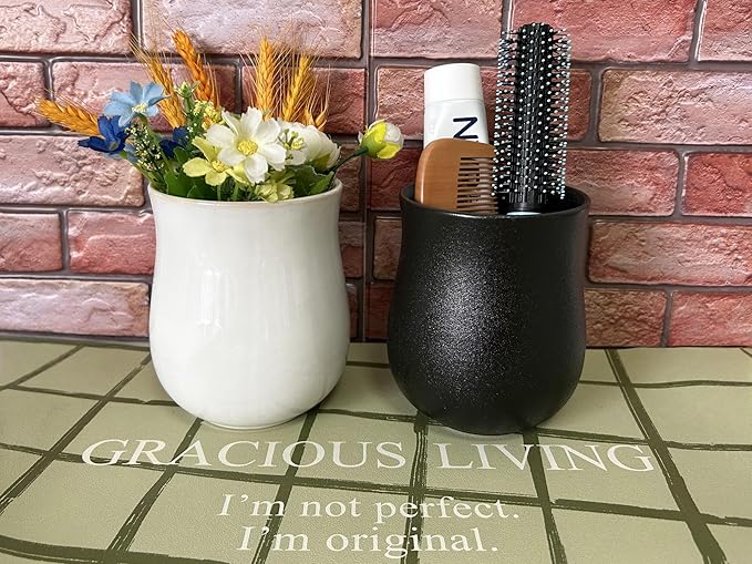 Medium Ceramic Kitchen Utensil Holder for Kitchen Counter Short Cooking Utensil Holder for Countertop Spatula Holder Small Utensil Crock Cutlery Holder Silverware Caddy Flower Vase (Matte Black)