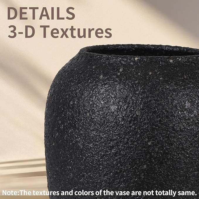 Large Rustic Vase for Flowers,10'' Black Farmhouse Ceramic Vases for Home Decor, Minimalist Decorative Tall Vase for Living Room, Entryway, Shelf, Premium Pottery Clay Table Centerpiece Decor