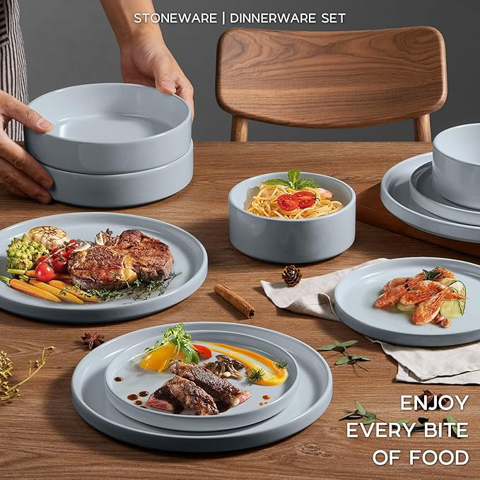 Onader Dinner Plates and Bowls Sets, 8 Pieces Stoneware Dinnerware Service for 2, Gray Ceramic Kitchen Dish Set, Speckled Dishware Dining Ware - Slate Gray