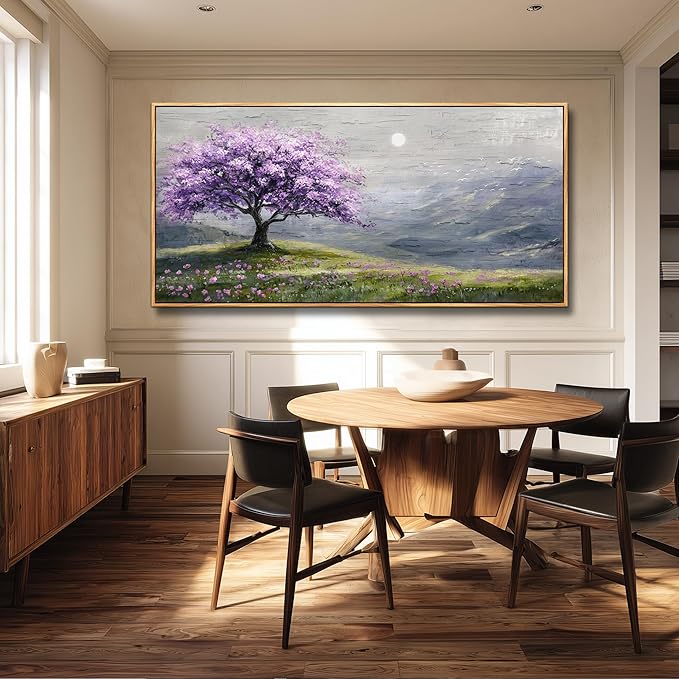 FUHAIHUA Wood Framed Canvas Wall Art For Living Room Large Wall Decor For Office Bedroom Decorations Purple Tree Pictures Farmhouse Painting Artwork Room Wall Mural Aesthetic Home Decor 30x60 In