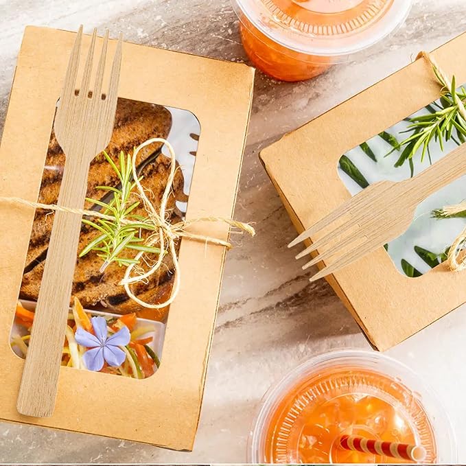 Boobam Econatural Products Bamboo Utensils - Natural Disposable Wooden Cutlery for Party, Eating, Camping, Picnic, Wedding, Birthday - Eco-Conscious Plant-Based Compostable Forks - Box of 24 Pieces