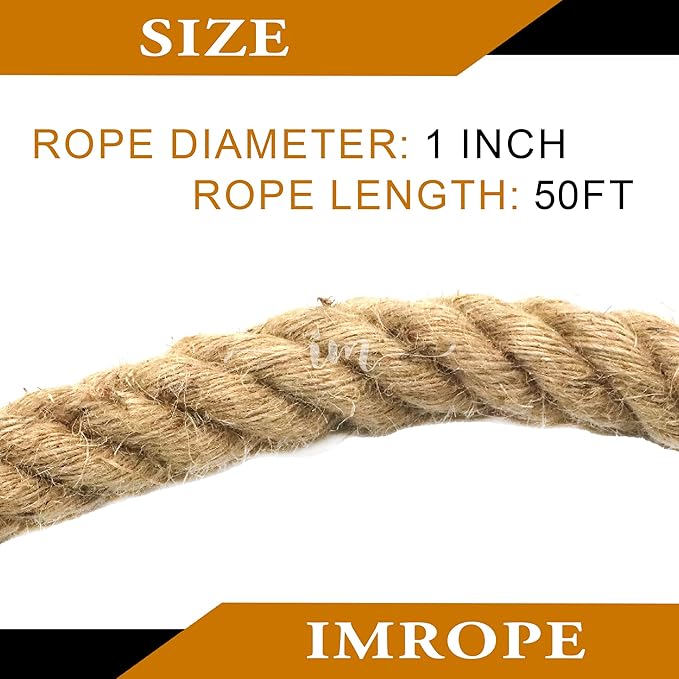 Versatile 1 Inch x 50 Ft Jute Rope from IMROPE: Perfect for DIY Projects, Home Decor, Gardening and Relaxing in a Hammock.
