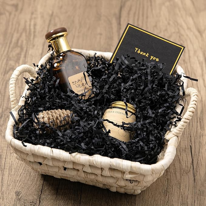 Mefleet 2 LB Crinkle Cut Paper Shred Filler Black Crinkle Shredded Paper for Gift Box - Gift Basket Bag Filler - Grass Cushion Stuffing for Valentine's Day Halloween Holiday Packaging Wrapping