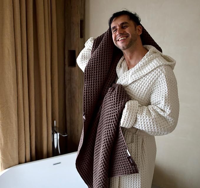 Luxury Japanese Cotton Silk Waffle Bath Towel | Plush, Absorbent, and Quick Dry (Dark Cocoa, Hand Towel (3 Pack))