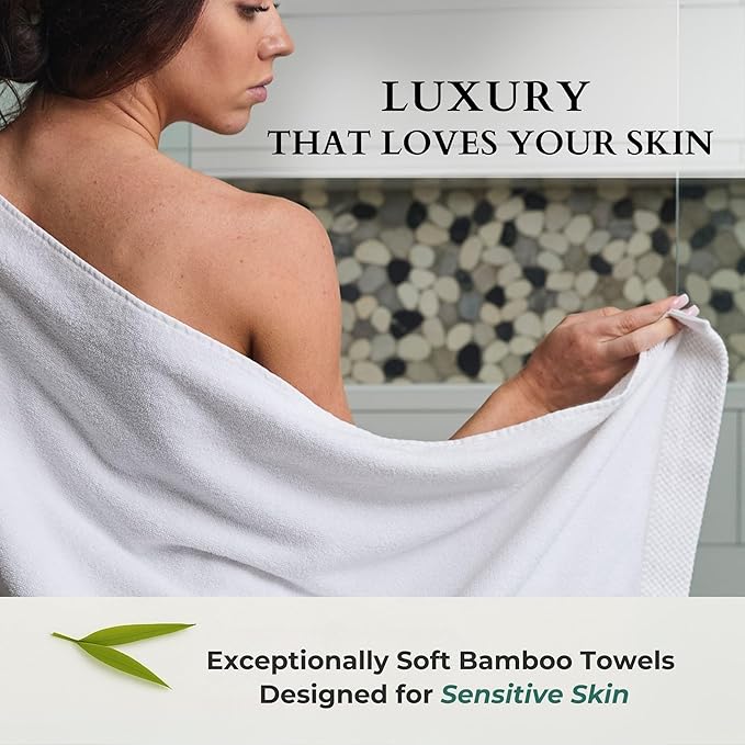 BedVoyage Luxury Bath Towels Set of 8 - Ultra Soft Plush Bathroom Towel Set - Highly Absorbent Viscose from Bamboo Bath Towels Ultra Soft - Spa Towel for Body - White