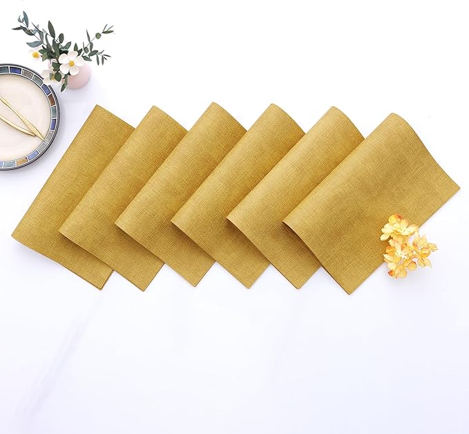 Homaxy Faux Leather Heat Resistant Placemats for Dining Table Set of 8, Waterproof Wipeable Washable PU Table Mats, Easy to Clean Anti-Slip Place Mats, 11.8" x 17", Yellow