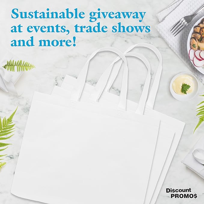 DISCOUNT PROMOS Jumbo Sized Tote Bags Set of 10, Bulk Pack - Reusable Grocery Bags, Shopping Bags, Promotional Item Totes for Women - White