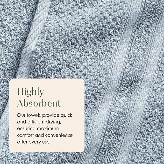 Springtree Home Blue Bath Towels Set of 4 | Popcorn Textured | 100% Combed Cotton | Absorbent Quick-Dry Towels for Bathroom | Oeko-TEX® Standard 100 Cotton | Poli Collection - Blue Fog