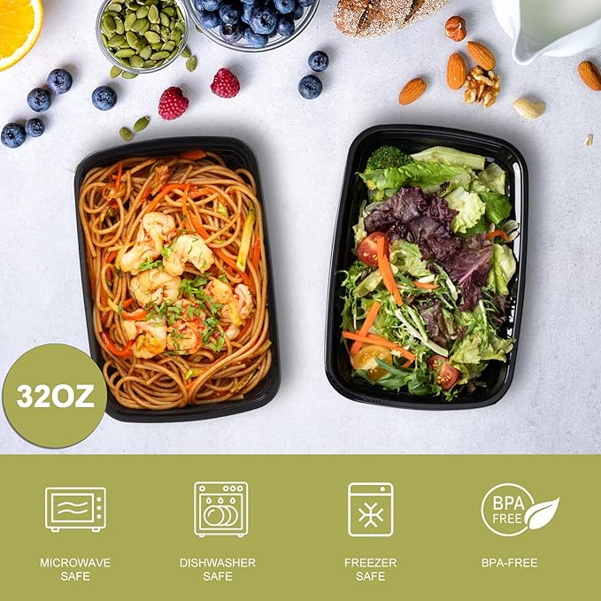 15 Pack- Meal Prep Containers 32oz, Plastic Food Prep Containers Reusable, Leakproof To Go Food Containers with Lids, BPA-Free, Microwave/Dishwasher/Freezer Safe