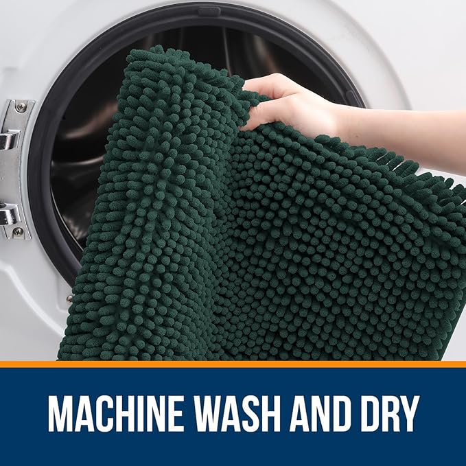 OLANLY Bathroom Rugs 36x24, Extra Soft Absorbent Chenille Bath Rugs, Rubber Backing Quick Dry, Machine Washable Bath Mats for Bathroom Floor, Tub and Shower, Home Decor Accessories, Blackish Green
