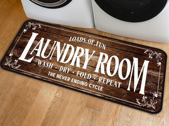 Laundry Room Long Mat Area Rug Non-Slip Floor Mat Waterproof Farmhouse Carpet for Kitchen 40" x 20" (Brown)