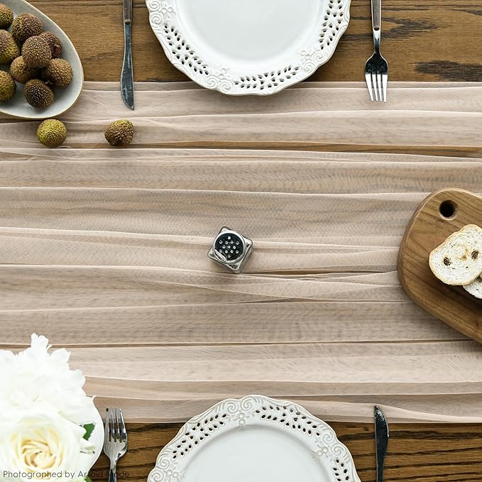 Artoid Mode Peach Gauze Table Runner 120 Inch 10FT, Seasonal Sheer Kitchen Dining Holiday Wedding Birthday Baby Shower Table Decor for Home Party