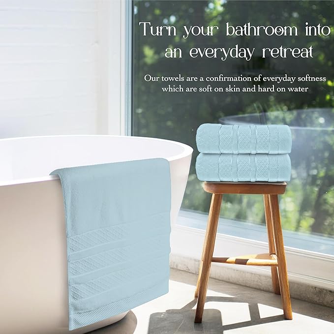 Premium Towel Set: Super absorbent, quick-drying, soft, plush. Features hanging loop, fade-resistant, eco & skin-friendly dyes. Luxury dobby design for bath or spa. (Blue, Bath Towel Set of 4)