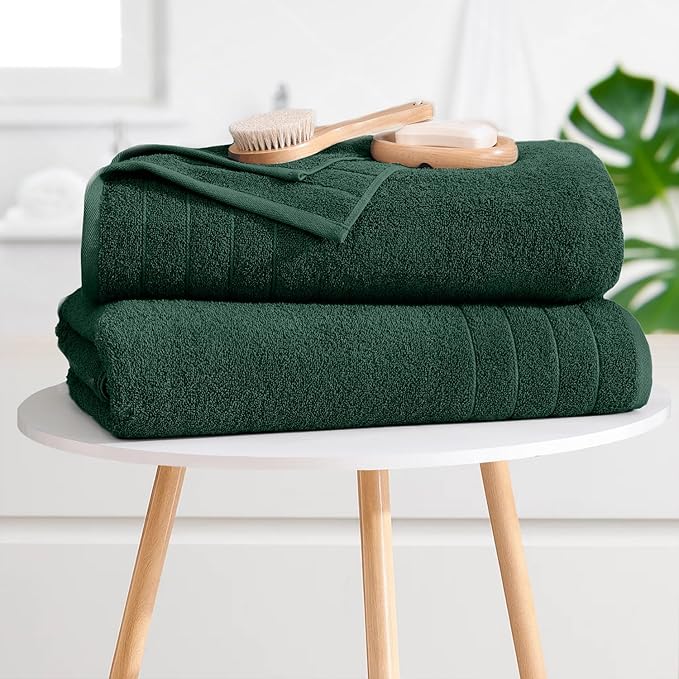 DAN RIVER Bath Towels Set of 4, 30 x 60 Inches, 100% Cotton, Larger & Lighter Weight, Quicker to Dry, Super Soft and Absorbent, Ideal Hotel Towels for Daily Use, Huntergreen