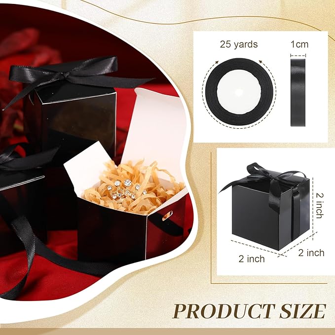 48 Pcs Christmas Gift Boxes with Ribbon Small Party Favor Boxes with Lids Mini Treat Candy Container for Wedding, Party, Birthday, Valentine's Day and More(Black,2 Inch)