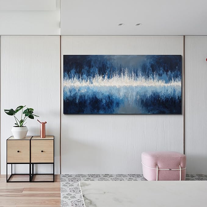 YISXINOAG Abstract Wall Decor Canvas Wall Art Abstract Art Wall Decor Ready to Hang Blue Prints Modern Home Decorations Deep Blue Design Modern Artwork Canvas Art on Bedroom, Home Office Size 24"X48"