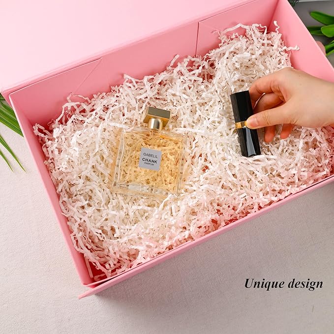 VGOODALL Pink Gift Box with Lid 14x8.7x4.3inches Magnetic Gift Box with Ribbon Greeting Card for Presents Birthdays Graduation Weddings