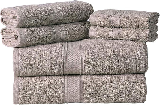 Hillfair Premium 600 GSM Cotton Bath Towel Set - 6 Piece, Machine Washable, Super Soft & Absorbent: 2 Bath, 2 Hand, 2 Washcloth - Stone Color