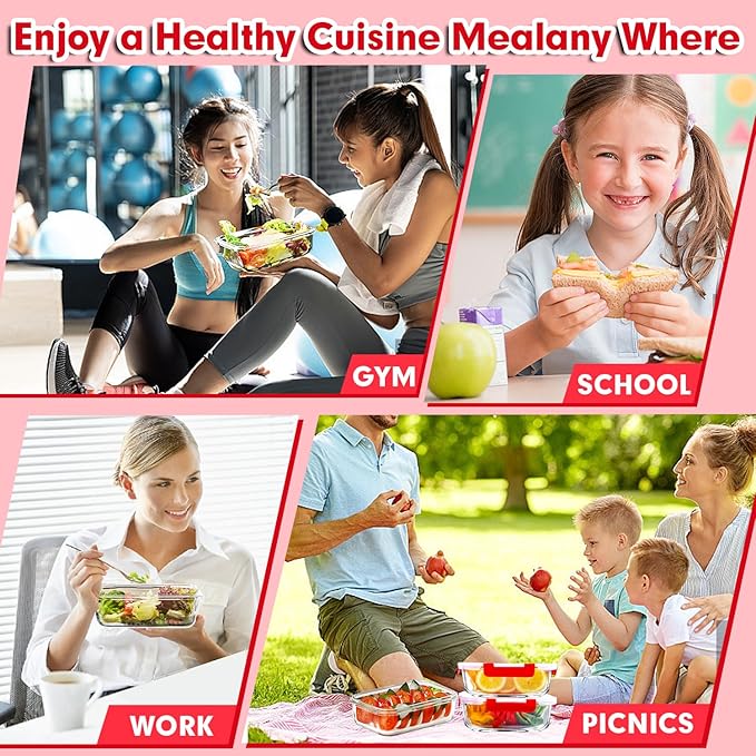 VERONES 5 Pack 36 OZ Glass Meal Prep Containers, Airtight Glass Lunch Containers Set, Glass Food Storage Containers with Lids,Exclusive of BPA, for Microwave, Oven, Freezer & Dishwasher Friendly,Red