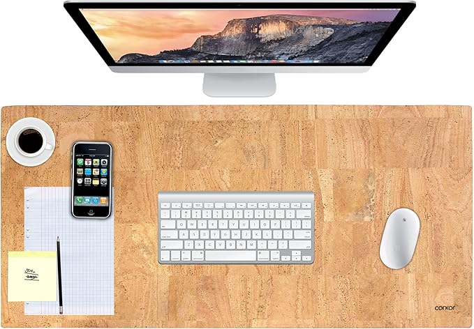 Corkor Cork Desk Pad – Table Mat - Vegan Leather – Cruelty Free – Eco Friendly - Light Brown