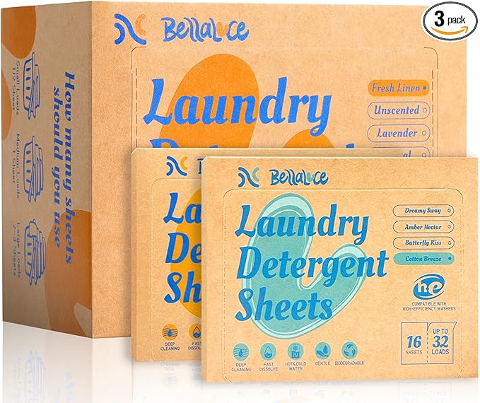 Laundry Detergent Sheets Fresh Linen (120 Pcs) + Fresh Linen (16 Pcs) + Cotton Breeze (16 Pcs)