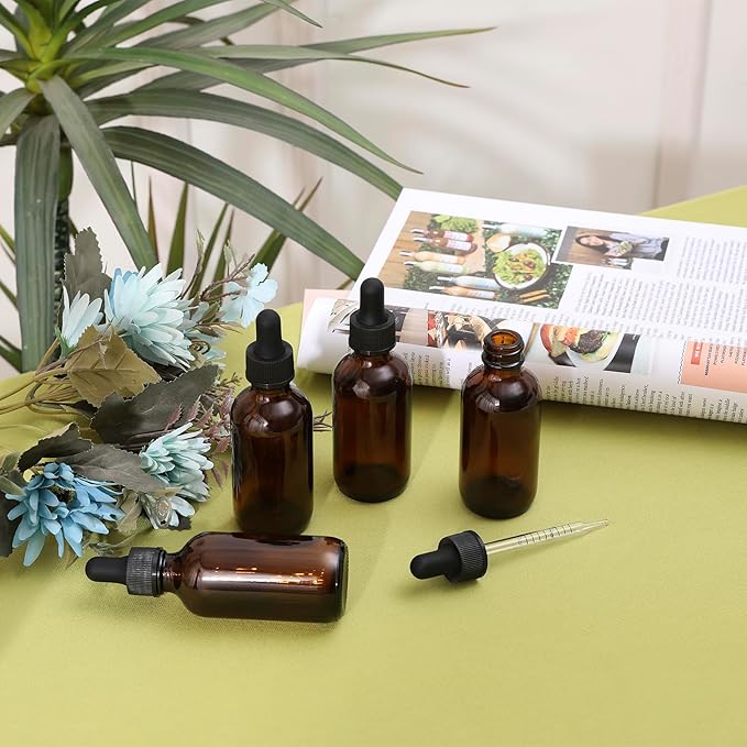 24 Pack, 2oz Glass Dropper Bottle, Preety Texture Tincture Bottles with Precise Scales Eye Droppe, for All Kinds Of Mixed Liquids,Leak-Proof Design for Easy Travel (Amber)