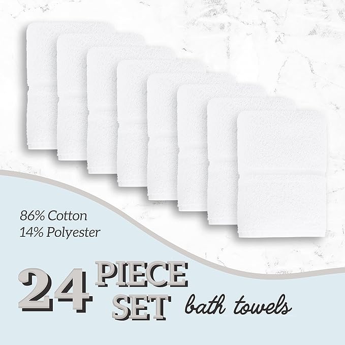 GREEN LIFESTYLE Dobby Border Towel 27x54 Cotton Blend Soft and Plush Crisp Highly Absorbent White Bath Towel Ideal for Home, Hotels, Pools, Spa (Pack of 24)