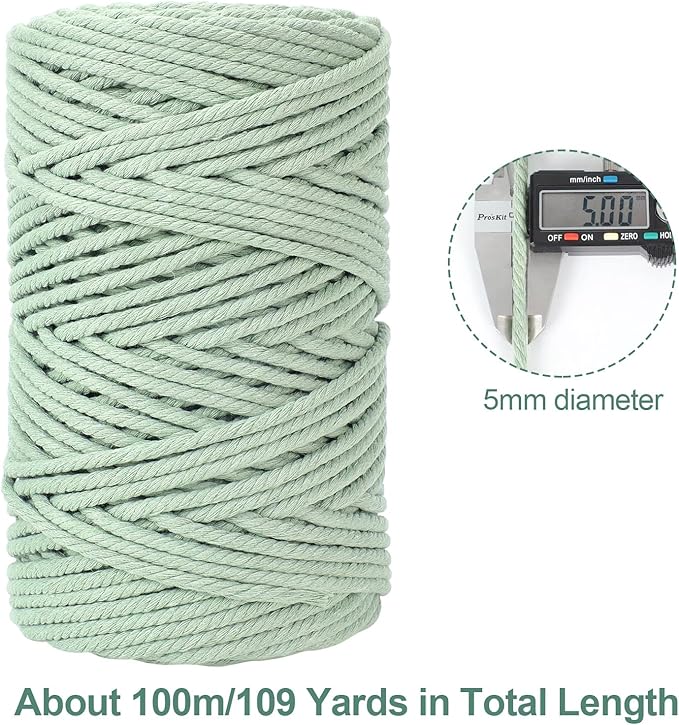 Macrame Cord 5mm x 109Yards (328Feet), Natural Cotton Macrame Rope - 4 Strands Twisted Macrame Cotton Cord for Wall Hanging, Plant Hangers, Crafts, Gift Wrapping and Wedding Decorations, Red