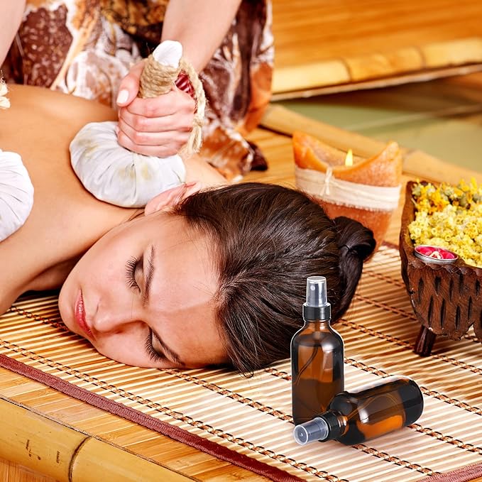 Fumete 36 Pcs Glass Spray Bottles 4oz Fine Mist Glass Spray Bottle Refillable Liquid Containers with 6 Labels 6 Funnel for Hair Travel Plants Cleaning Solutions Skin Care(Amber,Classic)