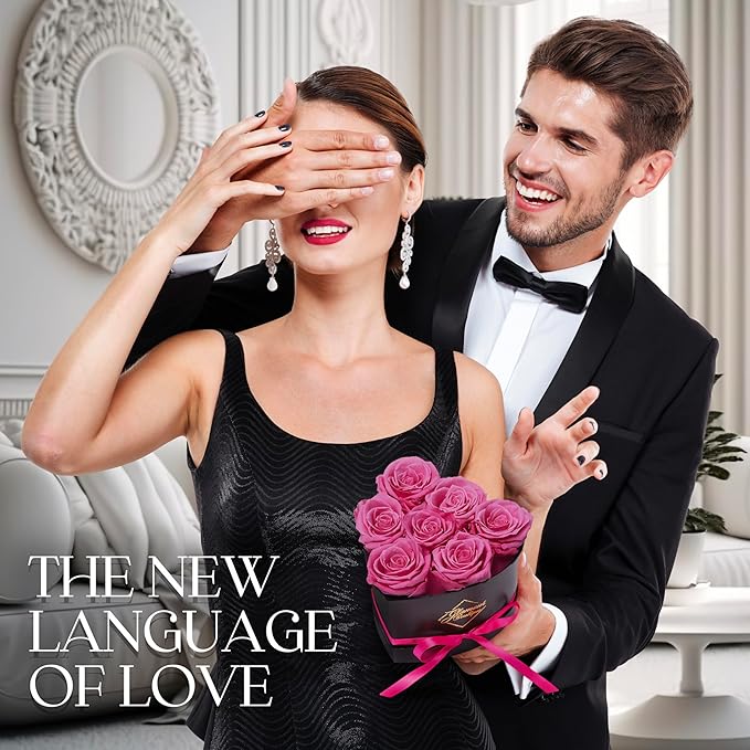 GLAMOUR BOUTIQUE 7 Flower Forever Heart Shape Box - Preserved Roses Gift for Her, Preserved Flowers, Pink