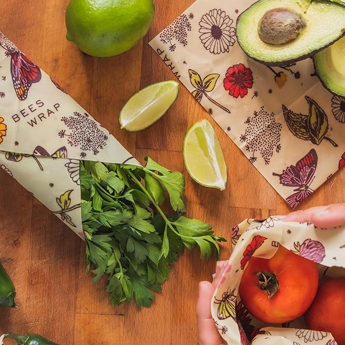 Bee's Wrap Vegan Beeswax Wraps for Food - Cut to Size 14x52" Wax Paper Roll, Made in USA Reusable Waxed Paper & Bowl Covers, Organic Eco-Friendly Alternative to Aluminum Foil, Meadow Magic