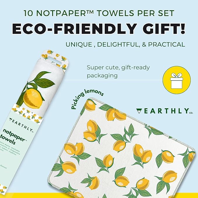 Reusable Paper Towels - 24 Pack - Roll of Washable Cotton Cloth Paper Towels - Paperless Reusable Napkins Cloth Washable - Absorbent + Long Lasting - Zero Waste Products - (Lemon)
