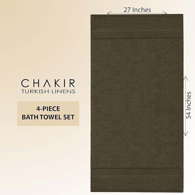 Chakir Turkish Linens 100% Cotton Premium Turkish Towels for Bathroom | 27'' x 54'' (4-Piece Bath Towels - Cocoa)