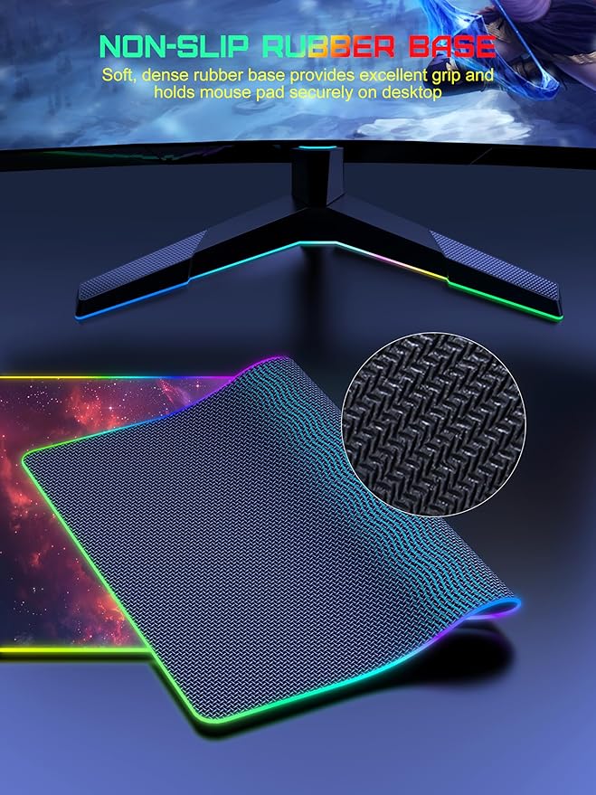 TopMade Wireless Charging Mouse Pad, RGB Gaming Mousepad, 35.4" x 15.8" Extra Large Waterproof Keyboard Desk Pad, Computer Desk Mat, Red Nebula (Includes 20W PD Power Adapter & 6.56ft Woven Cable)
