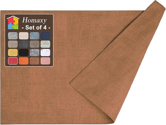 Homaxy Faux Leather Heat Resistant Placemats for Dining Table Set of 6, Waterproof Wipeable Washable PU Table Mats, Easy to Clean Anti-Slip Place Mats, 11.8 x 17 Inch, Brown