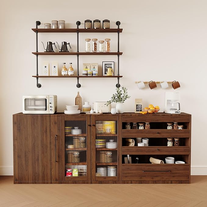 3-Tier Industrial Pipe Floating Shelf – Rustic 48 inch Wood Wall-Mounted Storage Shelf for Kitchen Office,Bathroom & Home Decor -Walnut