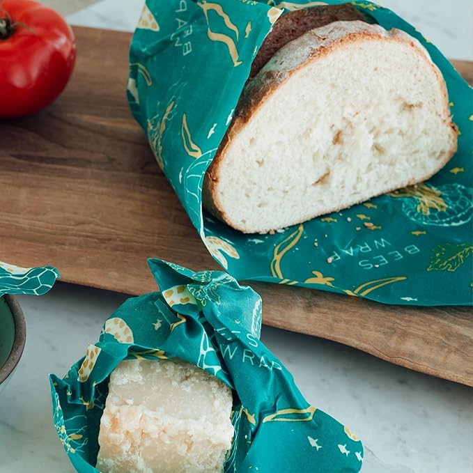 Bee's Wrap Beeswax Wraps for Food - Bread Wrap - Made in USA Reusable Bread Storage Bags - Organic & Eco-Friendly Alternative to Aluminum Foil, Sourdough Bags & Plastic Wrap, Ocean