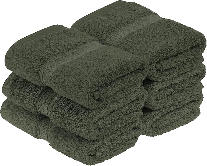 BLUENILEMILLS BNM Egyptian Cotton 6-Piece Towel Set, Includes 6 Face Towels, Attached Loop for Easy Hanging and Storage, Hotel Quality, Perfect for Bathroom, Gym, Shower Space, or Spa, Forest Green