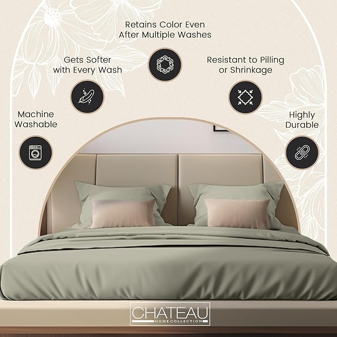 King Bed Sheets Deep Pocket King Sheet Set, 300 Thread Count Long Staple Fully Elasticated Organic Cotton Sheet & Pillowcase sets, Machine Wash No Pill Naturally Breathable Cotton Bedding- Sage