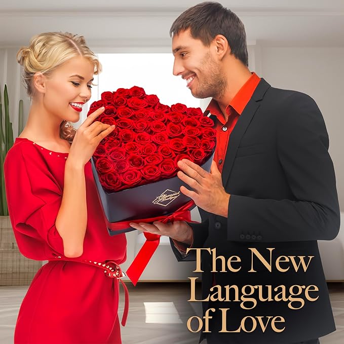 GLAMOUR BOUTIQUE 50 Flower Forever Heart Shape Box - Preserved Roses Gift for Her, Preserved Flowers, Red