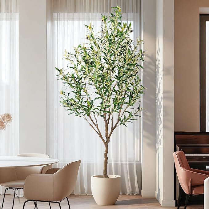 6ft Artificial Olive Tree Faux Olive Plant for Home Decor, Large Fake Olive Tree Modern Farmhouse Style, Floor Plant for Indoor Artificial Trees for Home Decor Indoor, Arbol de Olivo Artificial
