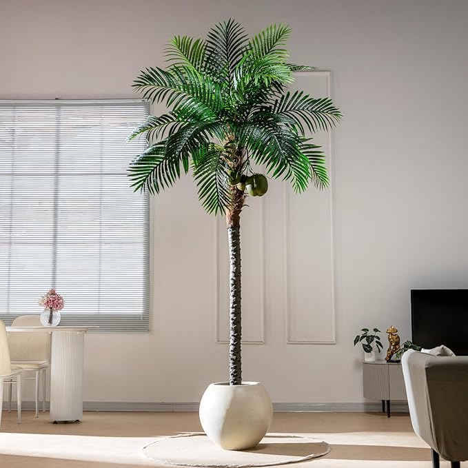 9.1FT Artificial Phoenix Palm Tree with Coconut Fruit Outdoor Indoor Decor Large Faux Coconut Silk Palm Tree Tropical Fake Tree Large Faux Sago Palm Plant for Home Yard Outside Patio Poolside