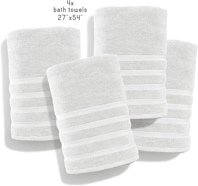 Hearth & Harbor Bath Towels for Bathroom - 100% Ring Spun Cotton Luxury Bathroom Towels - Soft & Highly Absorbent 4 Bath Towels, White