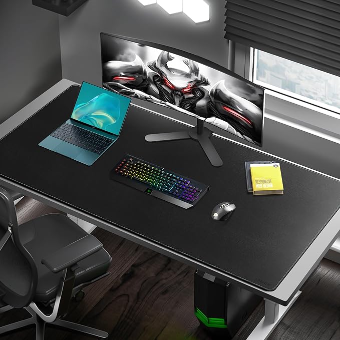 CENNBIE Leather Desk Pad Large, 55.1" x 27.5" Desk Mat Blotter Protector, Extended Non-Slip Mouse Pad, Waterproof PU Leather Desk mat for Desktop Office and Home (Black)