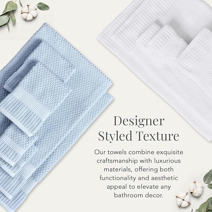 NY Loft 100% Cotton Bath Towel 4 Pack | Super Soft & Absorbent Quick-Dry Bath Towels 30" x 52" |Textured and Durable Cotton | Trinity Collection (4 Pack Bath Towel, Chambray Blue)